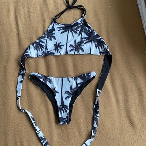 Reversible Halter-Neck Bikini - Palm Tree/Black